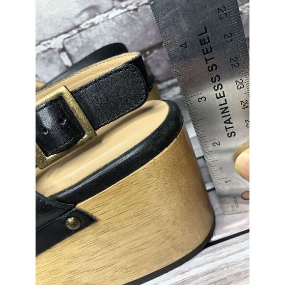 Silent D Georgia Clogs Mules Slingbacks Heeled Black Leather Wood Chain Women 41 - Picture 13 of 16